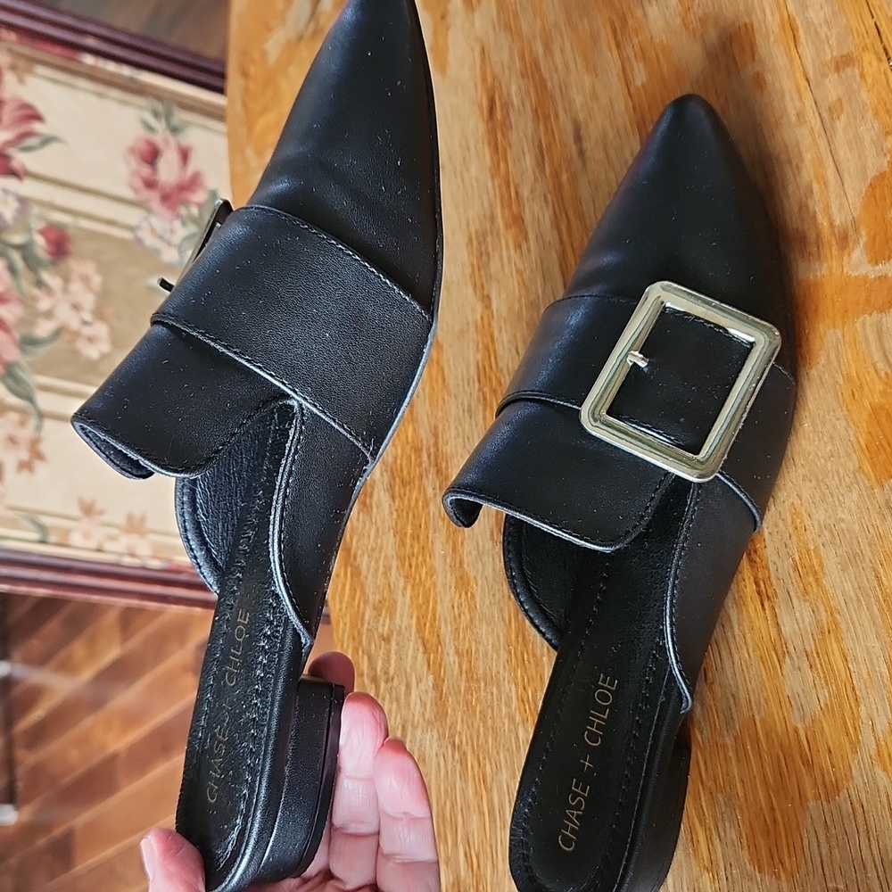 Chase + Chloe Black Pointed Buckle Mules - Picture 4 of 12